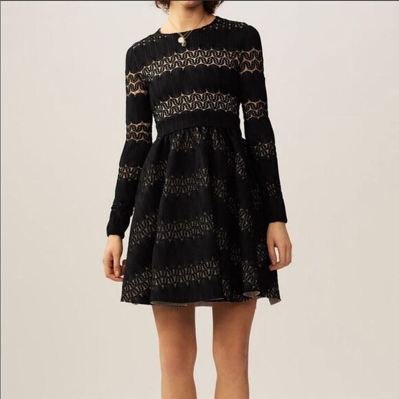 MAJE | Relane Black Mesh Overlay Long Sleeve Dress NEW Women’s Size Small 1 - Picture 1 of 15